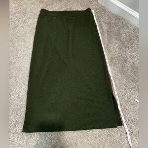 Olive Ribbed Midi Skirt